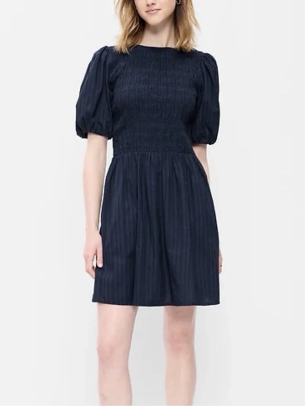 Old Navy Smocked Bodice Short Puff Sleeve Dress Arctic Depth Blue NWT